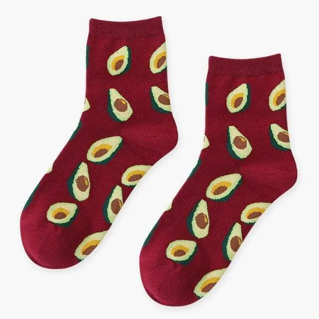 Summer Korean Happy Fruits Socks Lemon Avocado Pineapple Cherry Blueberry Orange Gardenias Banana Leaves Printed Unisex Sox 13