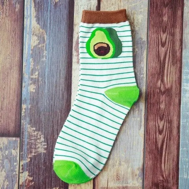 Summer Korean Happy Fruits Socks Lemon Avocado Pineapple Cherry Blueberry Orange Gardenias Banana Leaves Printed Unisex Sox 2