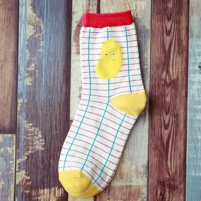 Summer Korean Happy Fruits Socks Lemon Avocado Pineapple Cherry Blueberry Orange Gardenias Banana Leaves Printed Unisex Sox 4