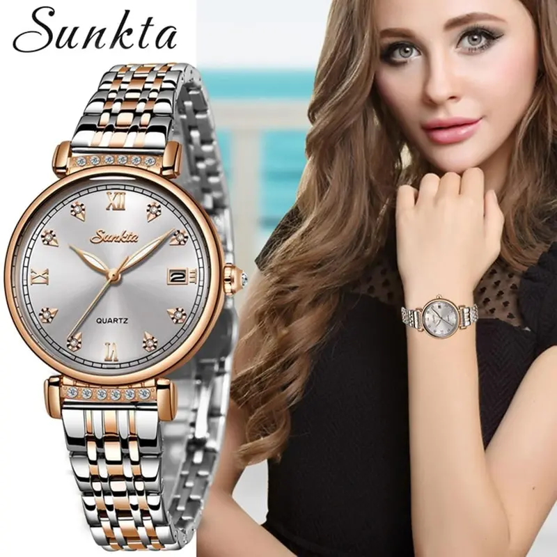 Sunkta New Rose Gold Women Watch Business Quartz Watch Ladies Top Brand Luxury Female Wrist Watch Girl Clock Relogio Feminin 1