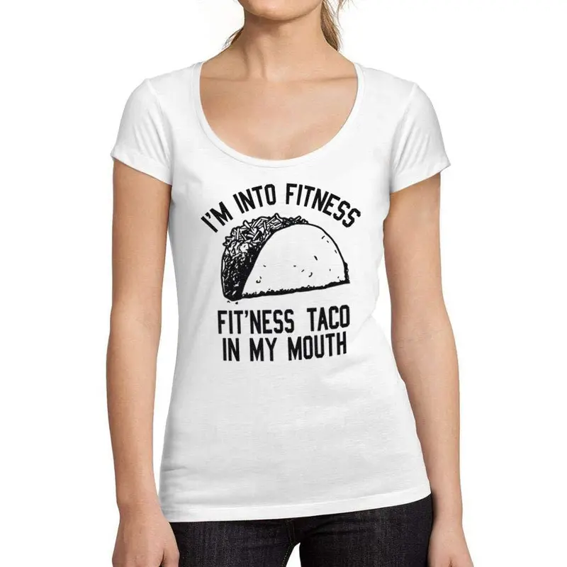 Tee-Shirt Femme Col Rond Décolleté Fitness Taco Blanc 1