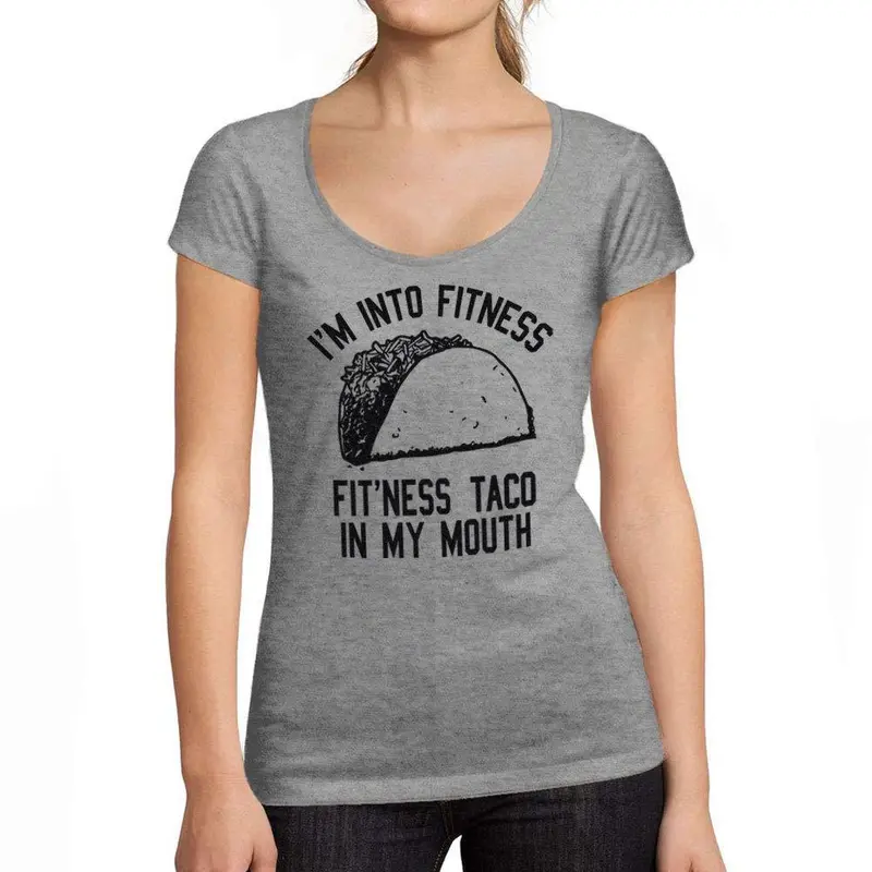 Tee-Shirt Femme Col Rond Décolleté Fitness Taco Gris Chiné 1