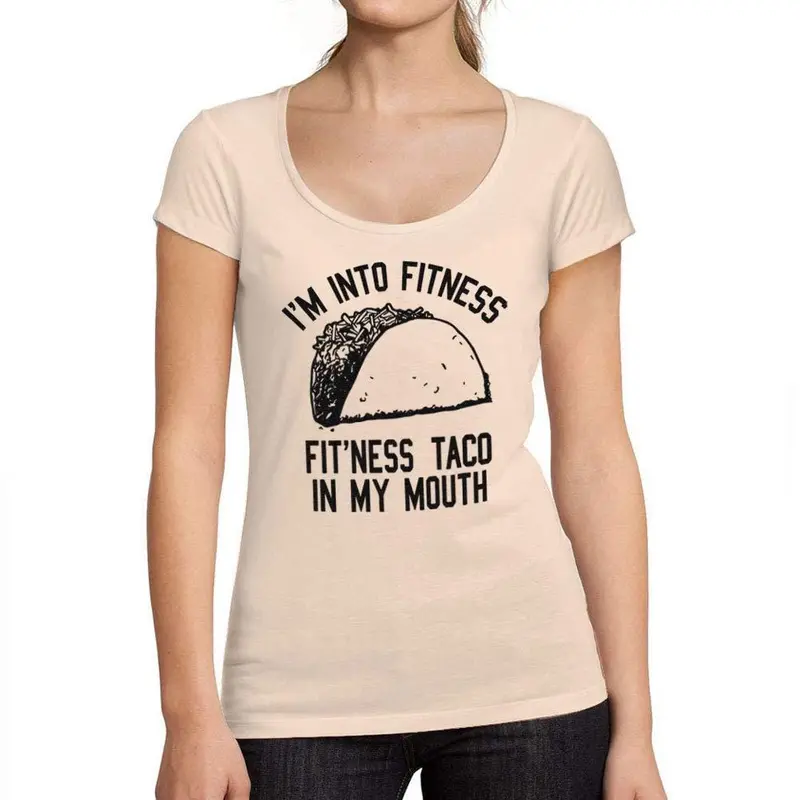Tee-Shirt Femme Col Rond Décolleté Fitness Taco Rose Crémeux 1