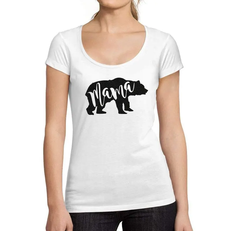 Tee-Shirt Femme Col Rond Décolleté Mama Bear Blanc 1