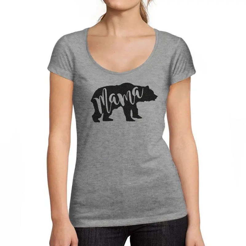 Tee-Shirt Femme Col Rond Décolleté Mama Bear Gris Chiné 1