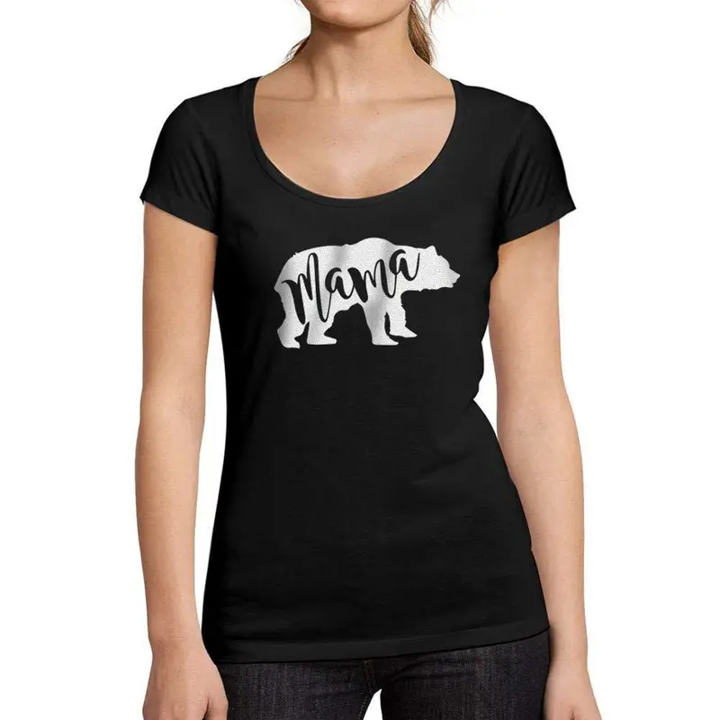 Tee-Shirt Femme Col Rond Décolleté Mama Bear Noir Profond 1
