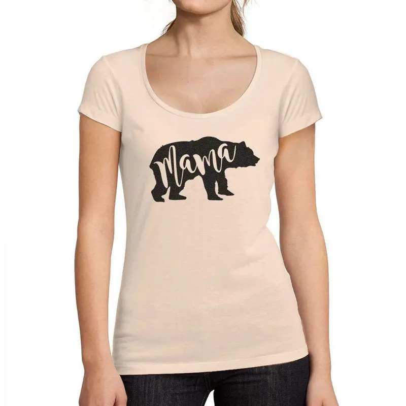 Tee-Shirt Femme Col Rond Décolleté Mama Bear Rose Crémeux 1