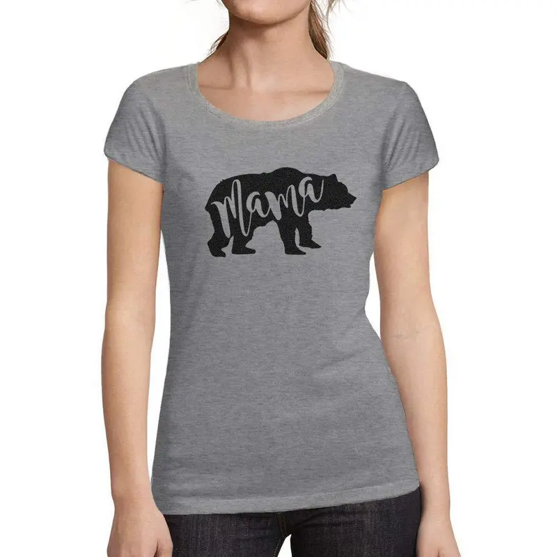 Tee-Shirt Femme Manches Courtes Mama Bear Gris Chiné 1