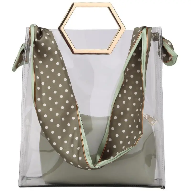 Transparent Bag Summer Female Tote Bags Jelly Bag Pvc Women Designer Bags Handbag Ribbon Shoulder Messenger Bag 2 Pcs Bag Set 1