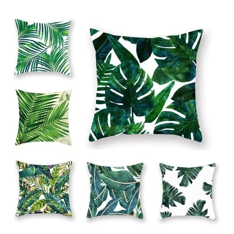 Tropical Plants Pillow Case Polyester Decorative Pillowcases Green Leaves Throw Pillow Cover Square 45*45Cm Poszewki Na Poduszki 1