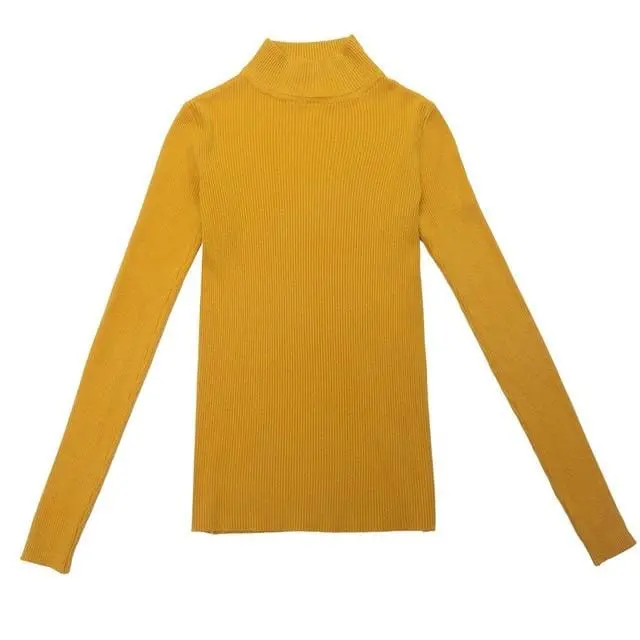 Turtleneck Ribbed Pullover – Korean Slim-Fit Long Sleeve Autumn/Winter Sweater Top