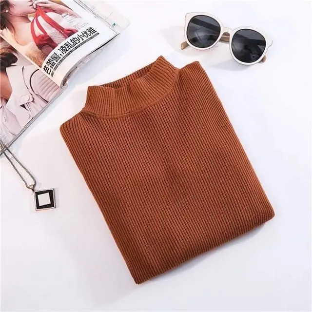Turtleneck Ribbed Pullover – Korean Slim-Fit Long Sleeve Autumn/Winter Sweater Top