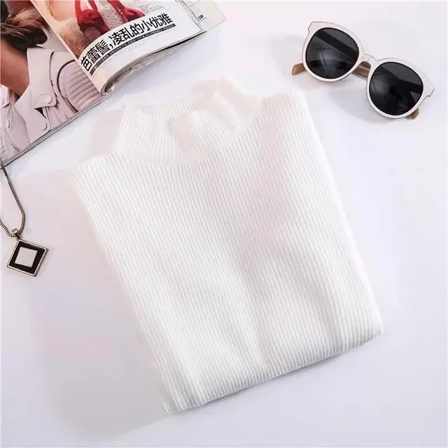 Turtleneck Ribbed Pullover – Korean Slim-Fit Long Sleeve Autumn/Winter Sweater Top