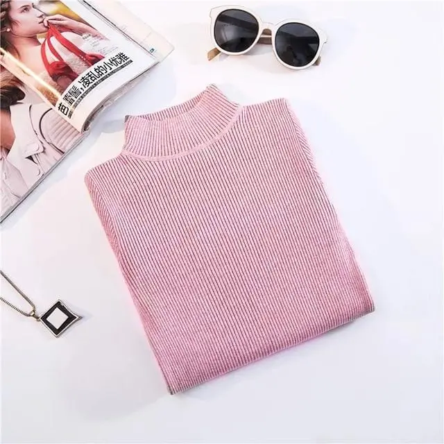 Turtleneck Ribbed Pullover – Korean Slim-Fit Long Sleeve Autumn/Winter Sweater Top