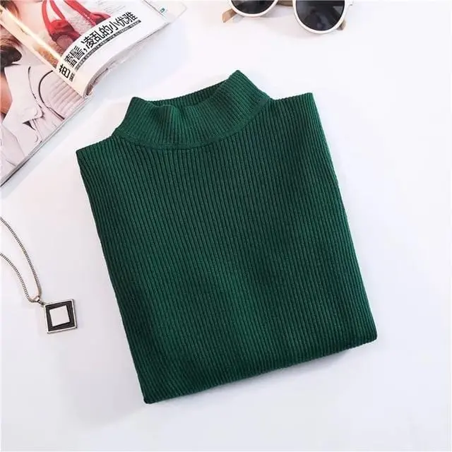 Turtleneck Ribbed Pullover – Korean Slim-Fit Long Sleeve Autumn/Winter Sweater Top
