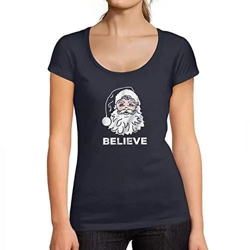Ultrabasic - Femme Graphique Believe In Santa Claus T-Shirt Action De Grâces Xmas Cadeau Idées Tee French Marine 1