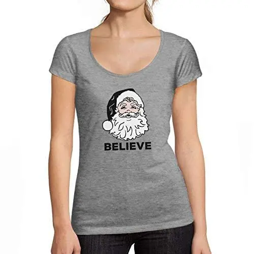 Ultrabasic - Femme Graphique Believe In Santa Claus T-Shirt Action De Grâces Xmas Cadeau Idées Tee Gris Chiné 1