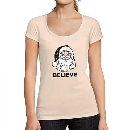 Ultrabasic - Femme Graphique Believe In Santa Claus T-Shirt Action De Grâces Xmas Cadeau Idées Tee Rose Crémeux 1