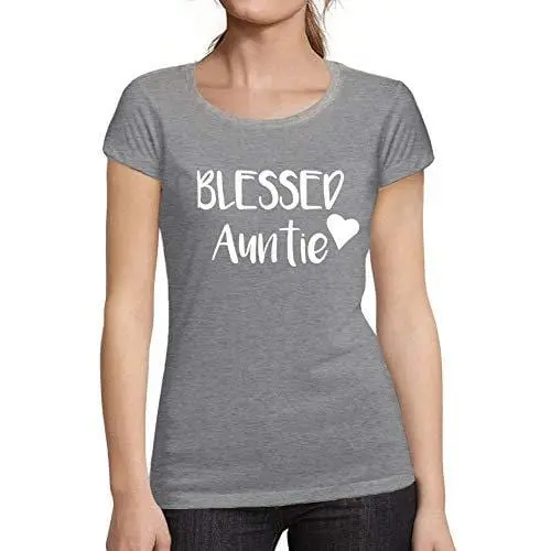 Ultrabasic - Femme Graphique Blessed Auntie Tee Shirt Mignon Tante Imprimé T-Shirt Gris Chiné 1