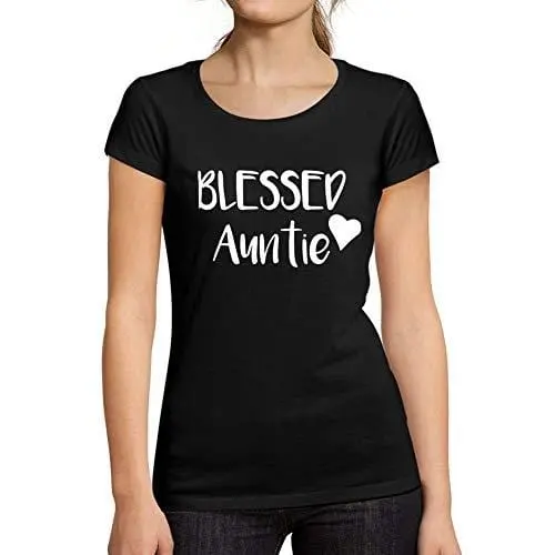 Ultrabasic - Femme Graphique Blessed Auntie Tee Shirt Mignon Tante Imprimé T-Shirt Noir Profond 1
