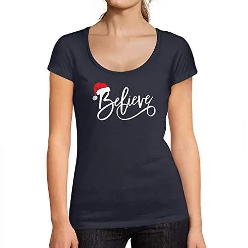 Ultrabasic - Femme Graphique Christmas Believe Hat T-Shirt Noël Xmas Cadeau Idées Tee 1
