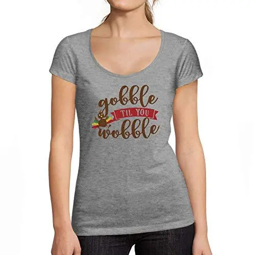 Ultrabasic - Femme Graphique Gobble Til You Wobble T-Shirt Action De Grâces Xmas Cadeau Idées Tee Gris Chiné 1