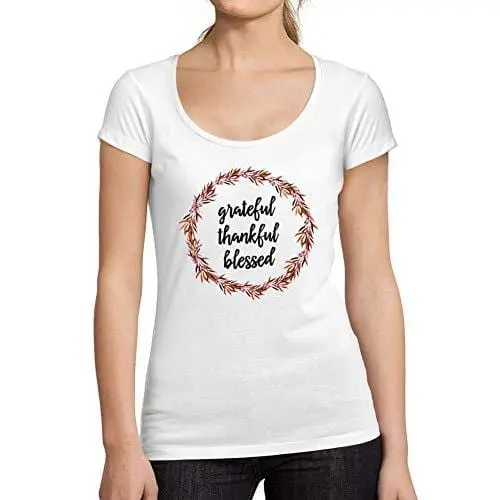 Ultrabasic - Femme Graphique Grateful Thankful Blessed T-Shirt Action De Grâces Xmas Cadeau Idées Tee Blanco 1