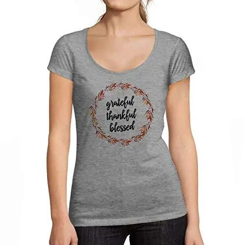 Ultrabasic - Femme Graphique Grateful Thankful Blessed T-Shirt Action De Grâces Xmas Cadeau Idées Tee Gris Chiné 1