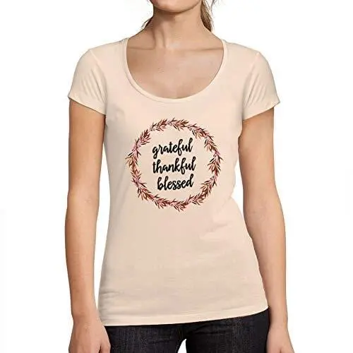 Ultrabasic - Femme Graphique Grateful Thankful Blessed T-Shirt Action De Grâces Xmas Cadeau Idées Tee Rose Crémeux 1