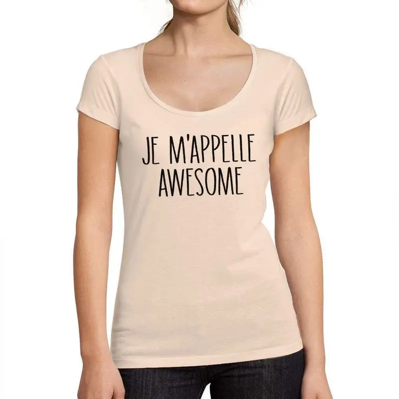 Ultrabasic - Femme Graphique Je M'appelle Awesome T-Shirt Blanc Lettre Rose Crémeux 1