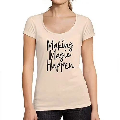 Ultrabasic - Femme Graphique Making Magic Happen Imprimé Noir Des Lettres Citation Tee T-Shirt Rose Crémeux 1