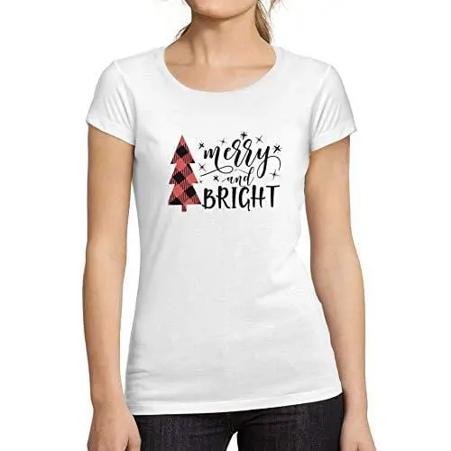 Ultrabasic - Femme Graphique Merry And Bright Christmas T-Shirt Action De Grâces Xmas Cadeau Idées Tee Blanco 1
