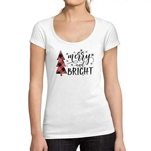 Ultrabasic - Femme Graphique Merry And Bright Christmas T-Shirt Action De Grâces Xmas Cadeau Idées Tee Blanco 1