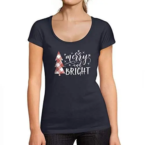 Ultrabasic - Femme Graphique Merry And Bright Christmas T-Shirt Action De Grâces Xmas Cadeau Idées Tee French Marine 1