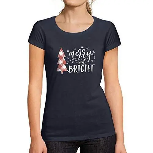 Ultrabasic - Femme Graphique Merry And Bright Christmas T-Shirt Action De Grâces Xmas Cadeau Idées Tee French Marine 1