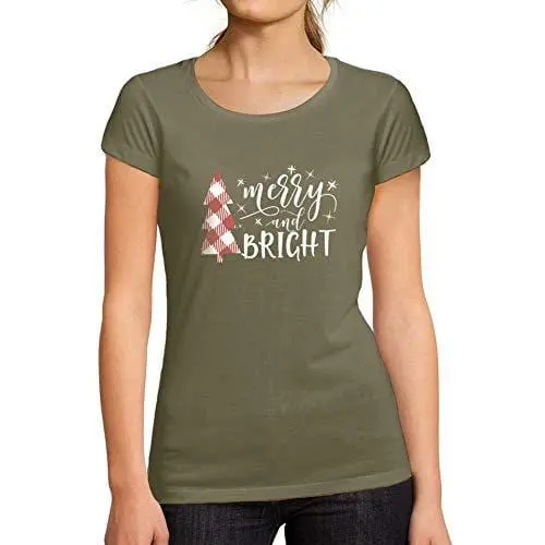 Ultrabasic - Femme Graphique Merry And Bright Christmas T-Shirt Action De Grâces Xmas Cadeau Idées Tee Kaki 1
