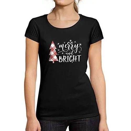 Ultrabasic - Femme Graphique Merry And Bright Christmas T-Shirt Action De Grâces Xmas Cadeau Idées Tee Noir Profond 1