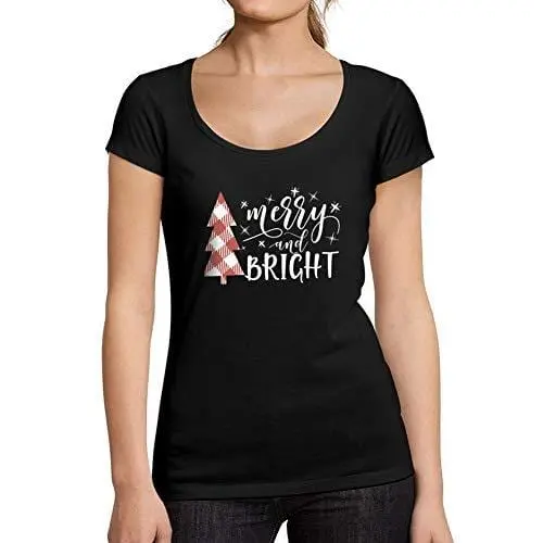 Ultrabasic - Femme Graphique Merry And Bright Christmas T-Shirt Action De Grâces Xmas Cadeau Idées Tee Noir Profond 1