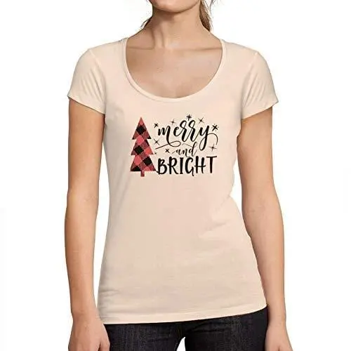 Ultrabasic - Femme Graphique Merry And Bright Christmas T-Shirt Action De Grâces Xmas Cadeau Idées Tee Rose Crémeux 1