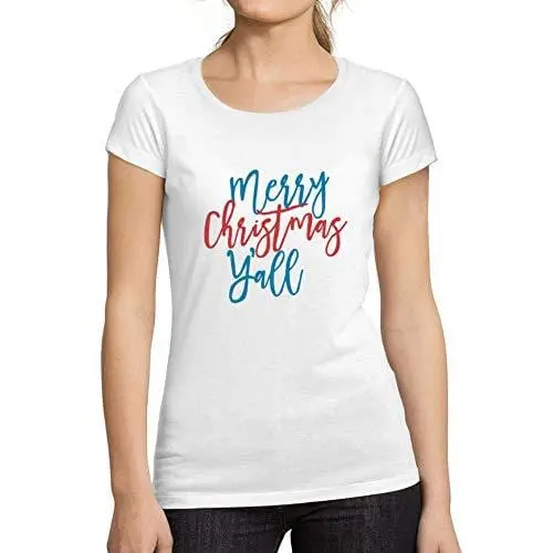 Ultrabasic - Femme Graphique Merry Christmas Y'all T-Shirt Action De Grâces Xmas Cadeau Idées Tee Blanco White 1