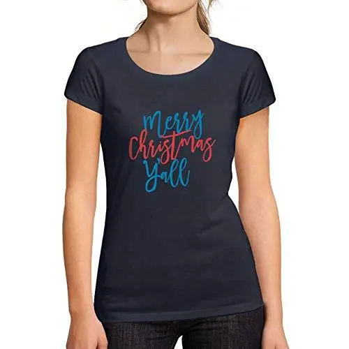 Ultrabasic - Femme Graphique Merry Christmas Y'all T-Shirt Action De Grâces Xmas Cadeau Idées Tee French Marine Grey Marl 1