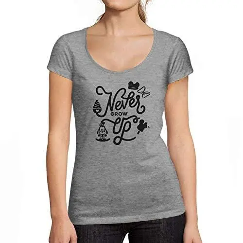 Ultrabasic - Femme Graphique Never Grow Up T-Shirt Action De Grâces Xmas Cadeau Idées Tee Gris Chiné 1