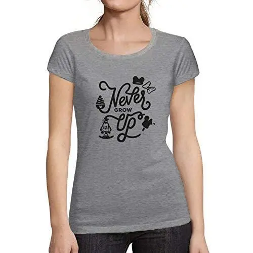 Ultrabasic - Femme Graphique Never Grow Up T-Shirt Action De Grâces Xmas Cadeau Idées Tee Gris Chiné 1
