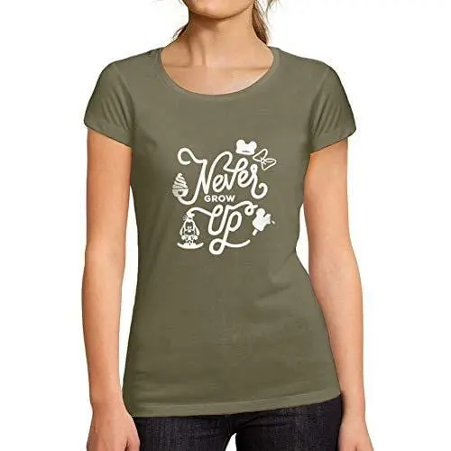 Ultrabasic - Femme Graphique Never Grow Up T-Shirt Action De Grâces Xmas Cadeau Idées Tee Kaki 1