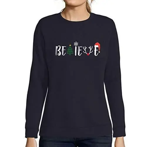 Ultrabasic - Femme Imprimé Graphique Sweat-Shirt Arbre De Noël Idées Cadeaux De Noël French Marine 1