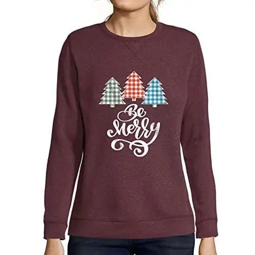 Ultrabasic - Femme Imprimé Graphique Sweat-Shirt Be Merry Christmas Xmas Gift Ideas Bordeaux 1