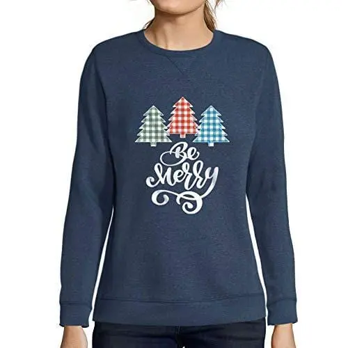 Ultrabasic - Femme Imprimé Graphique Sweat-Shirt Be Merry Christmas Xmas Gift Ideas Denim 1
