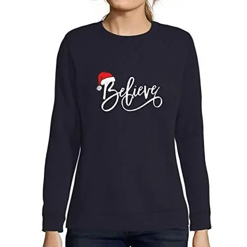 Ultrabasic - Femme Imprimé Graphique Sweat-Shirt Believe Hat Père Noël Pull De Noel Idées Cadeaux 1