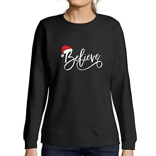 Ultrabasic - Femme Imprimé Graphique Sweat-Shirt Believe Hat Père Noël Pull De Noel Idées Cadeaux 1