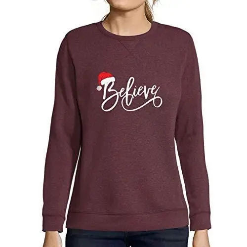 Ultrabasic - Femme Imprimé Graphique Sweat-Shirt Believe Hat Père Noël Pull De Noel Idées Cadeaux 1